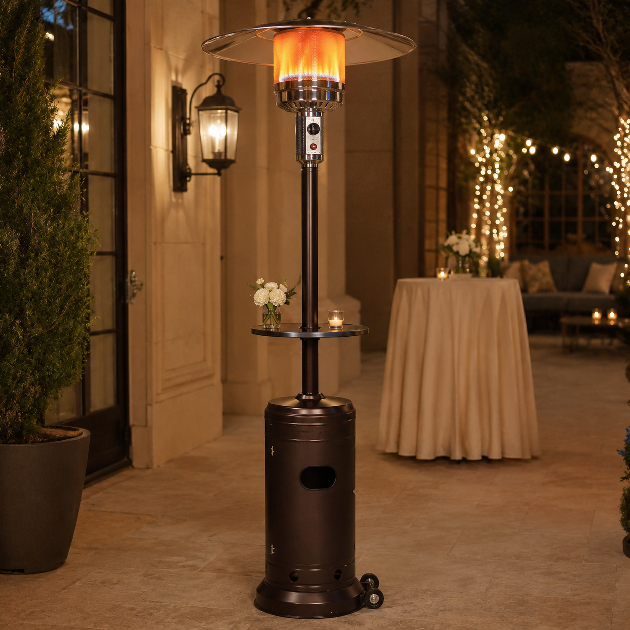 Patio heaters and restroom rentals in Los Angeles by JL Party Rentals